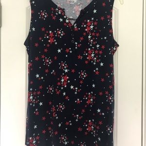 Kim Rogers Sleeveless Red white and blue Star Shirt Size Large